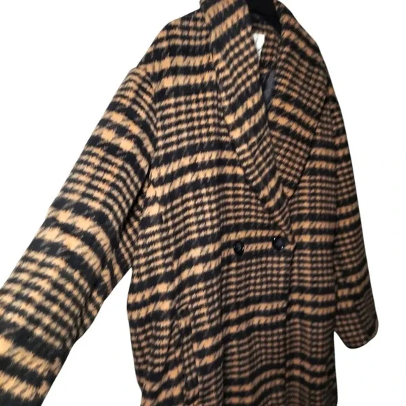 Avec Les Filles Oversized Plaid Houndstooth Wool Blend Peacoat